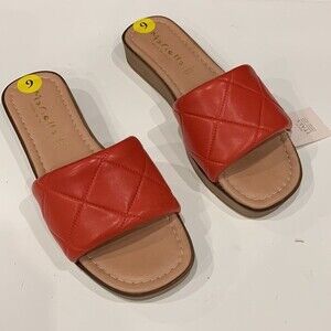 Mariella Women’s Red Leather Quilted Slide On Sandals Size 9